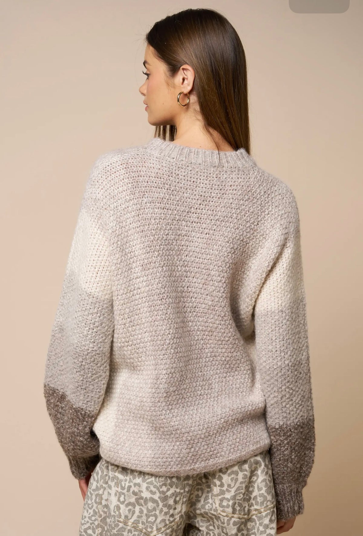 Color Block Cable Knit Sweater - Taupe