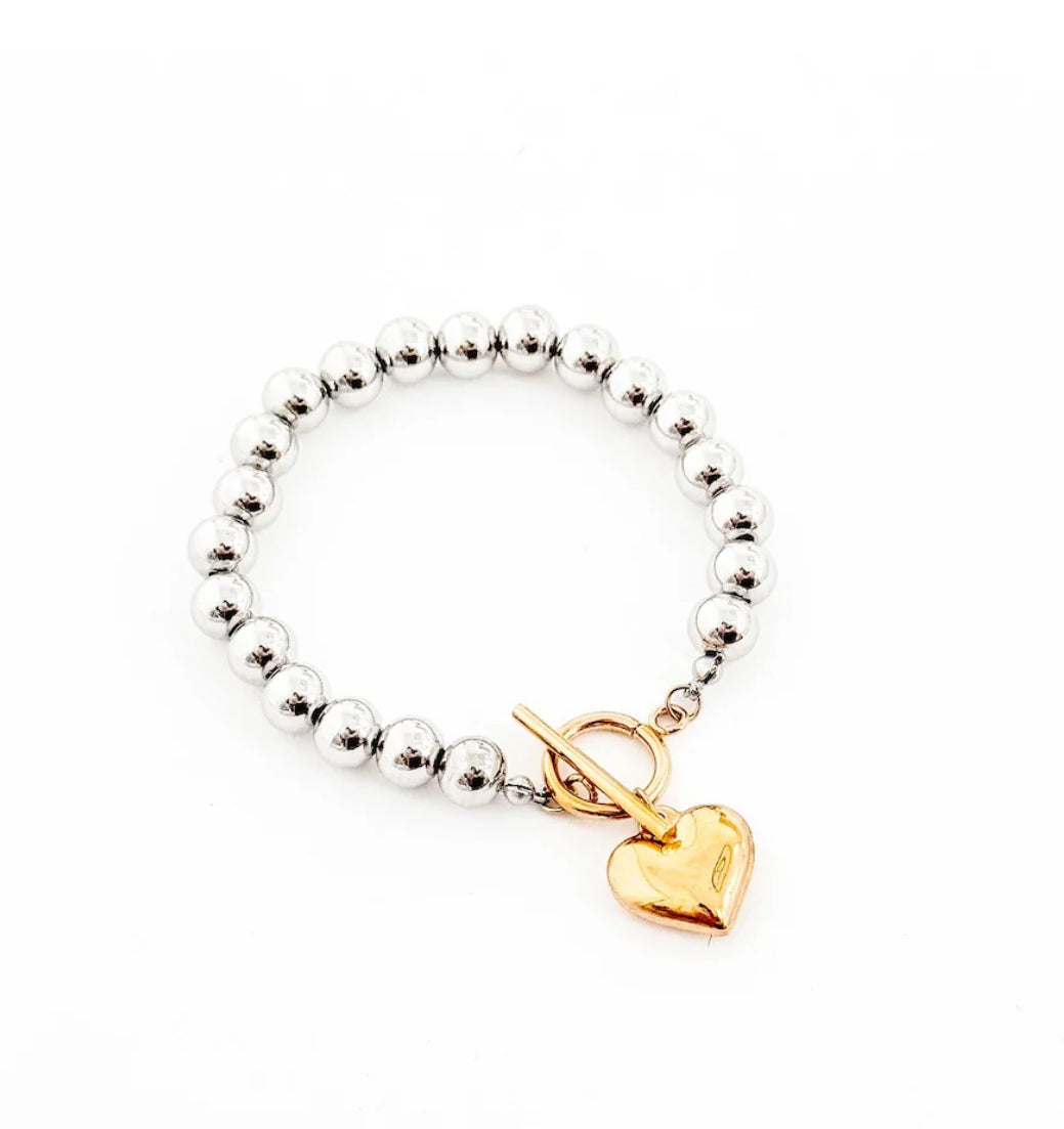 Heart Shaped Charm toggle clasp bracelet