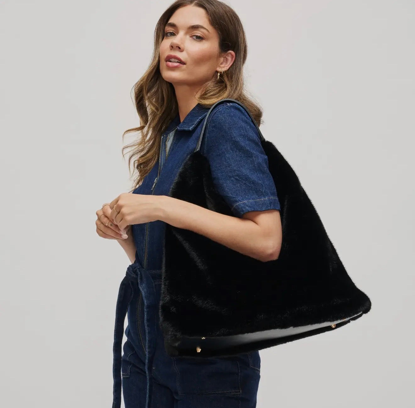 Faux Fur Hobo- Black