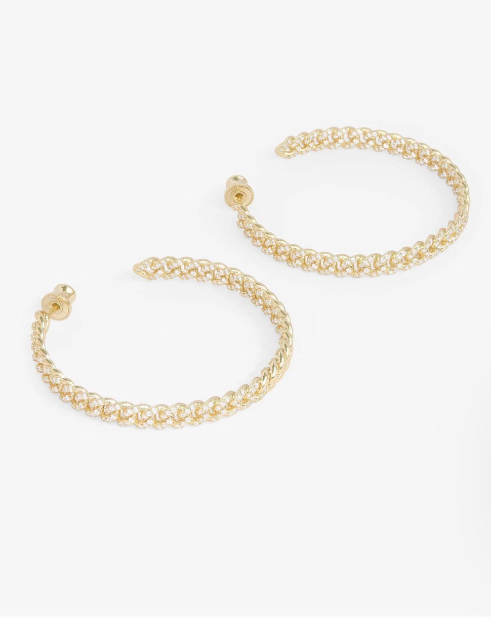 Pave Julian Chain Hoops 2"-Gold