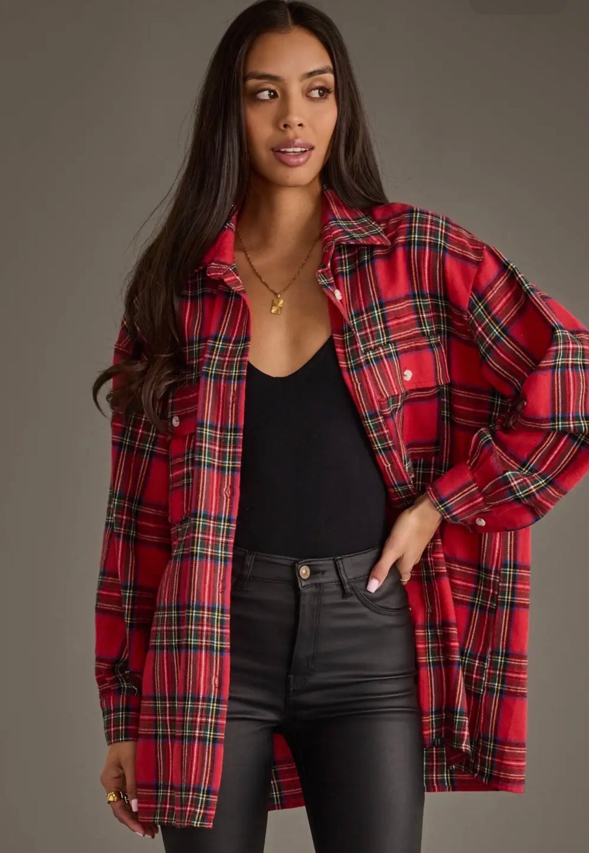 Red Multi Boyfriend Flannel Button Up