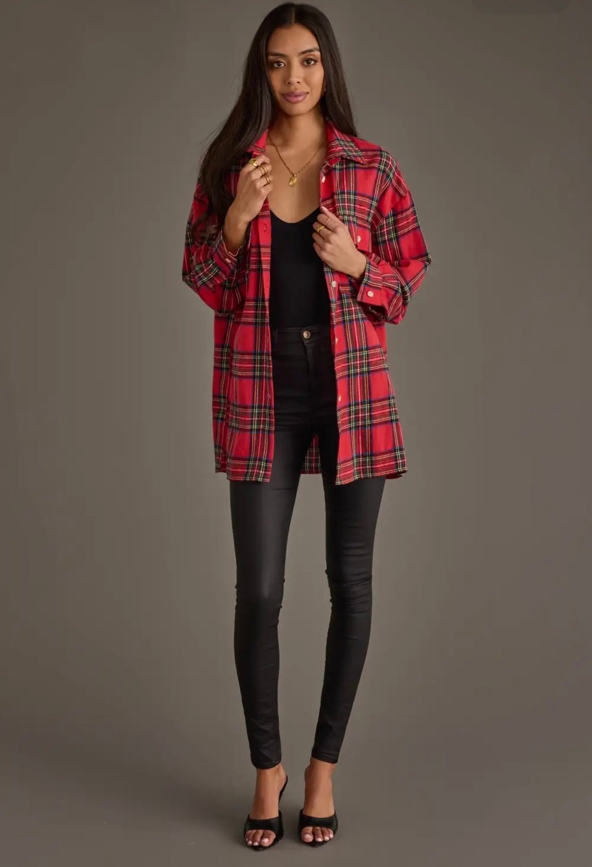 Red Multi Boyfriend Flannel Button Up