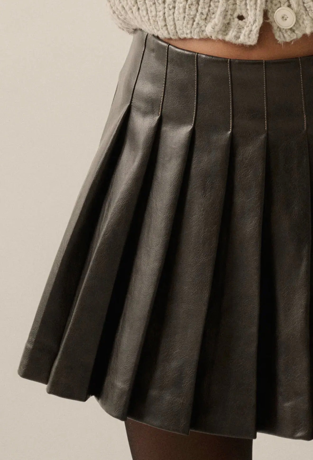 Faux Leather Pleated Mini Skirt
