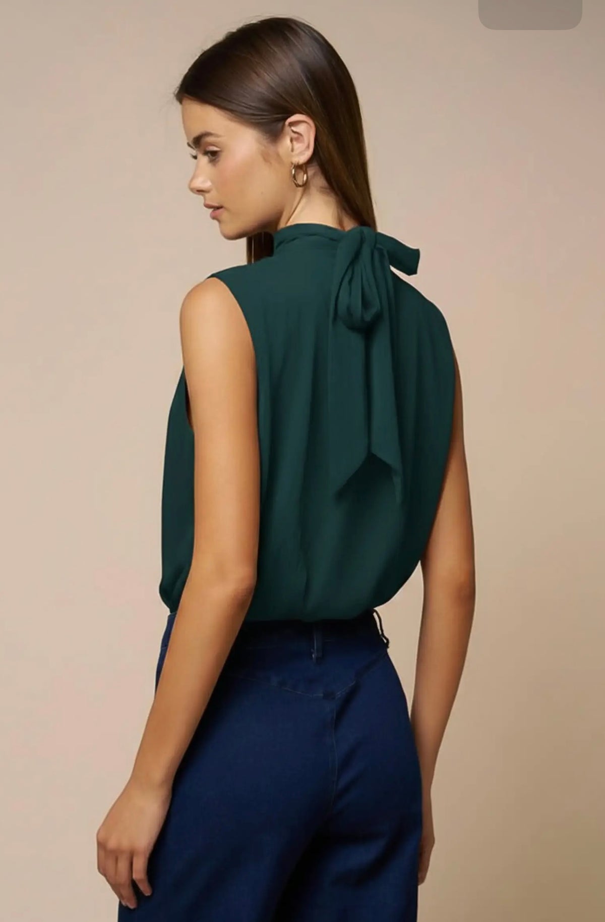 Draped Chiffon Mock Neck Sleeveless Top - Teal