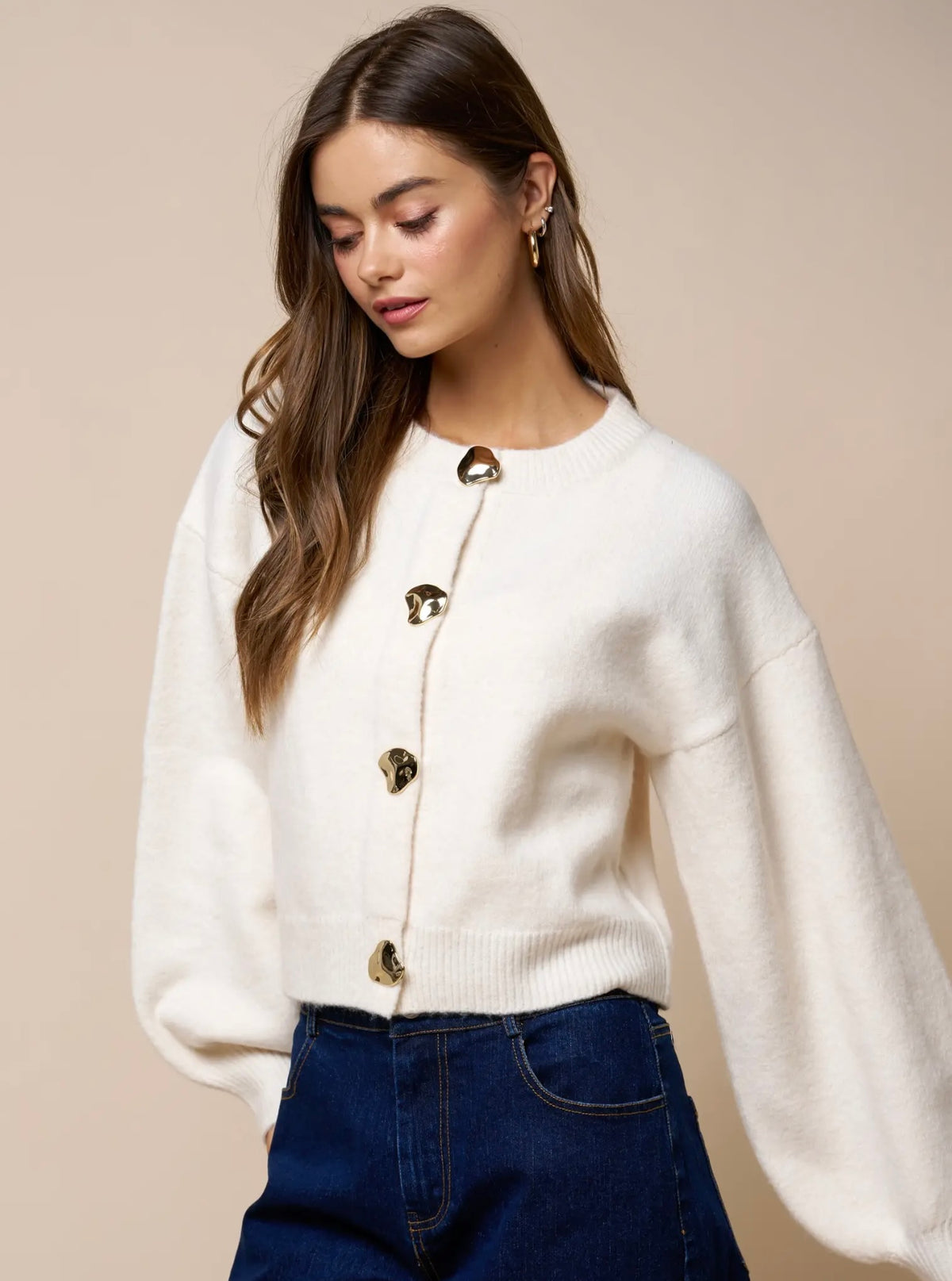 Button Down Sweater Cardigan - Ivory