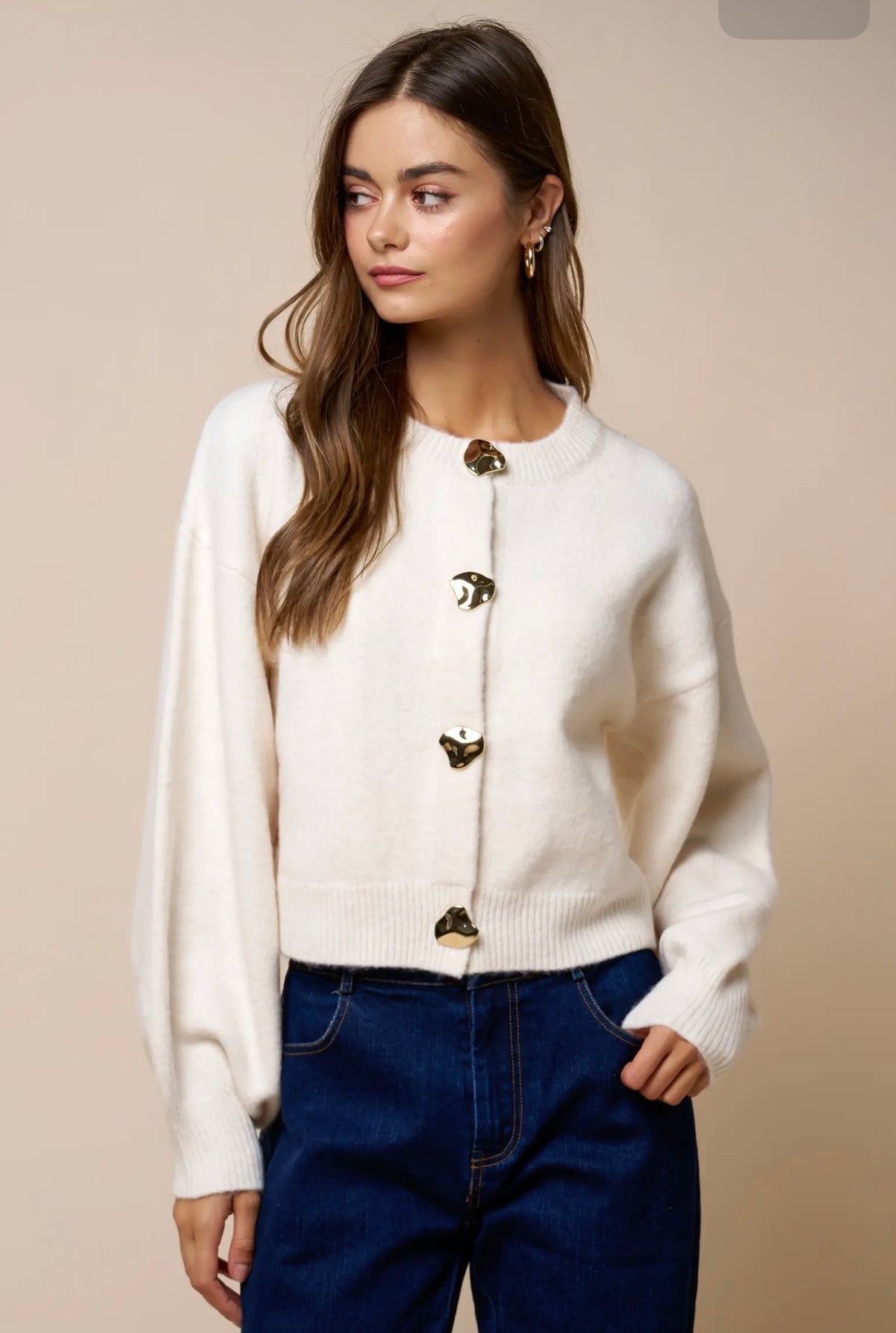 Button Down Sweater Cardigan - Ivory