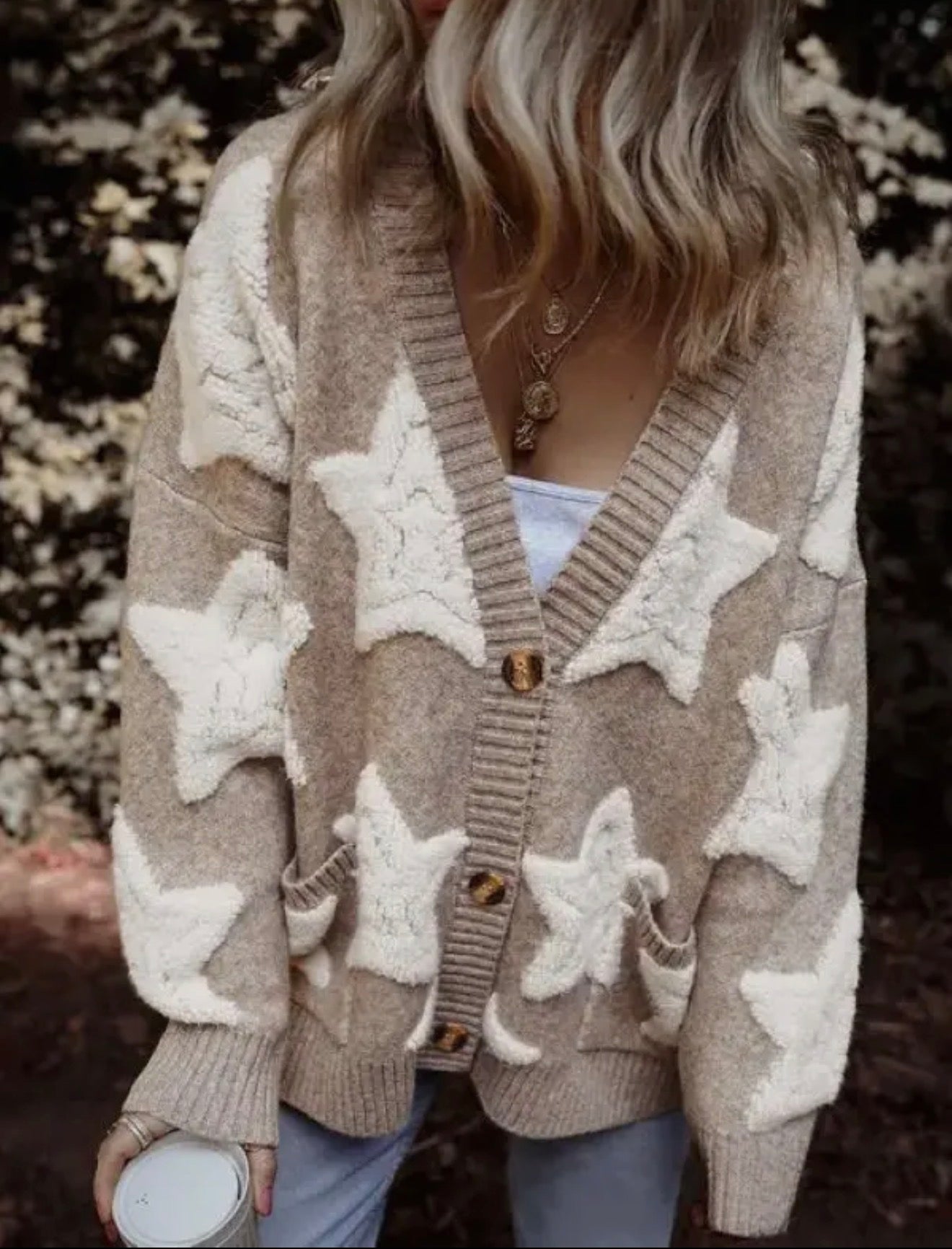 Star Design Textured Cardigan