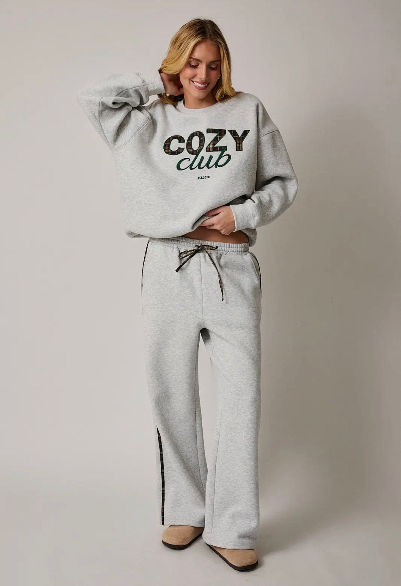 Cozy Club Embroidered Sweatshirt band Sweatpants Set
