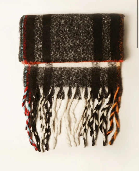 Multi Stripe Cozy Scarf with Fringe