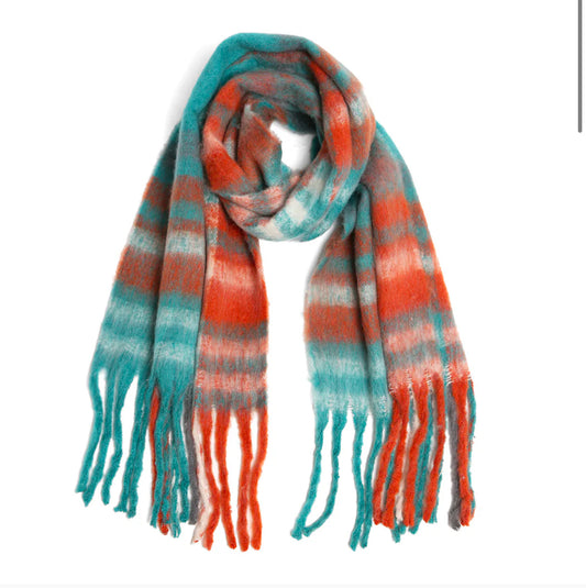 Plaid Checked Scarf with Fringe