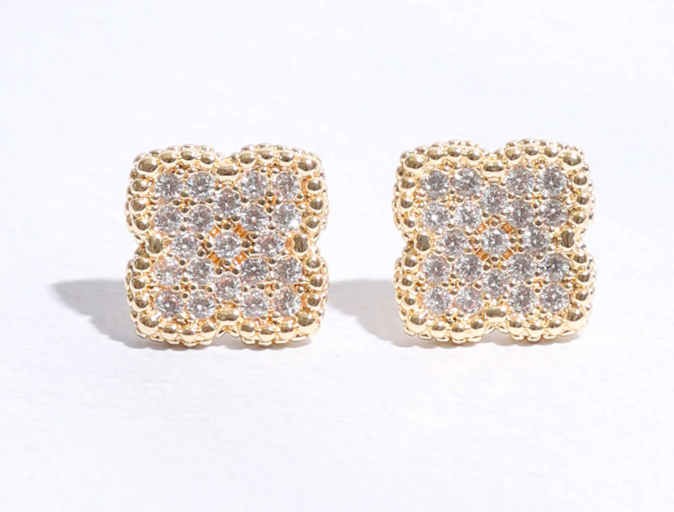Pave 15MM Clover Gold Post Earrings
