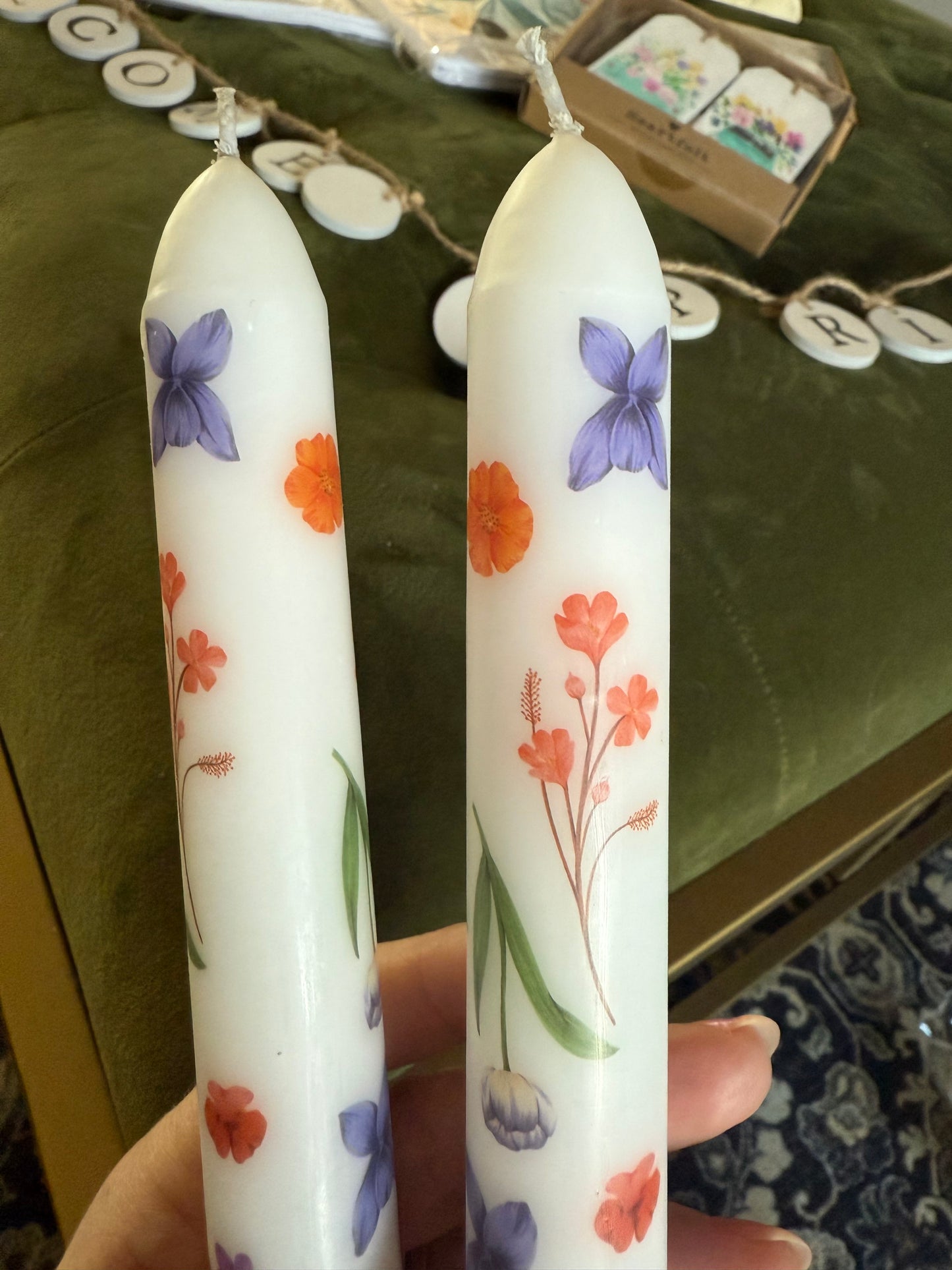 Tapered Candles - Boho Flowers - Set of 2