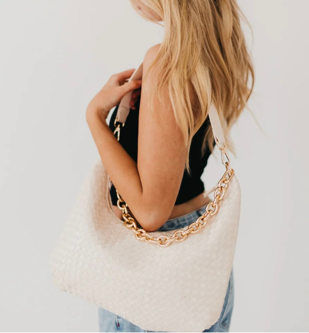 Slouchy woven shoulder bag