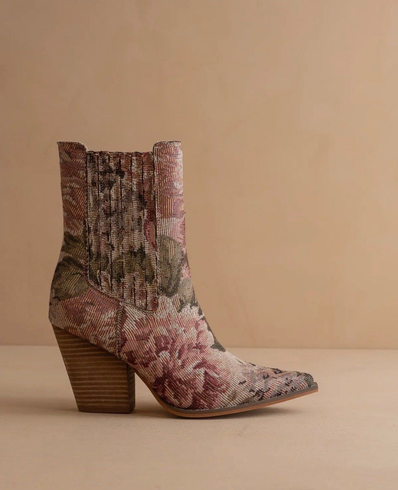 Tapestry Suede Pointed Toe Western Bootie