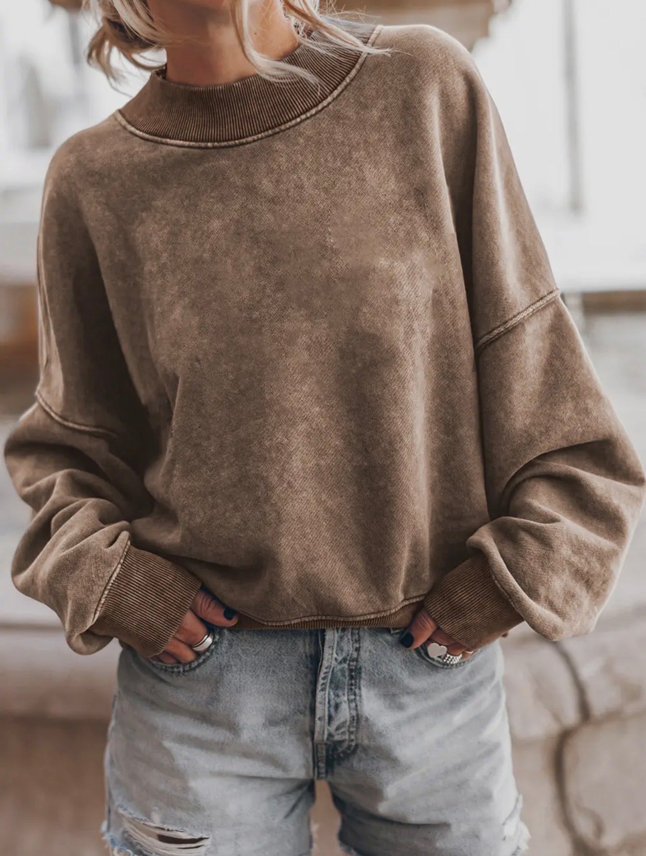 Drop Shoulder Crew Neck Pullover Sweatshirt