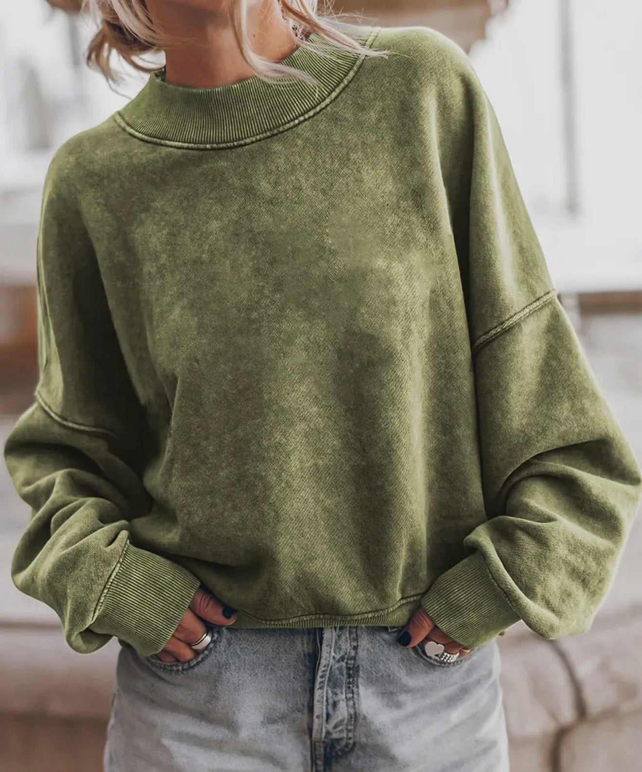 Drop Shoulder Crew Neck Pullover Sweatshirt