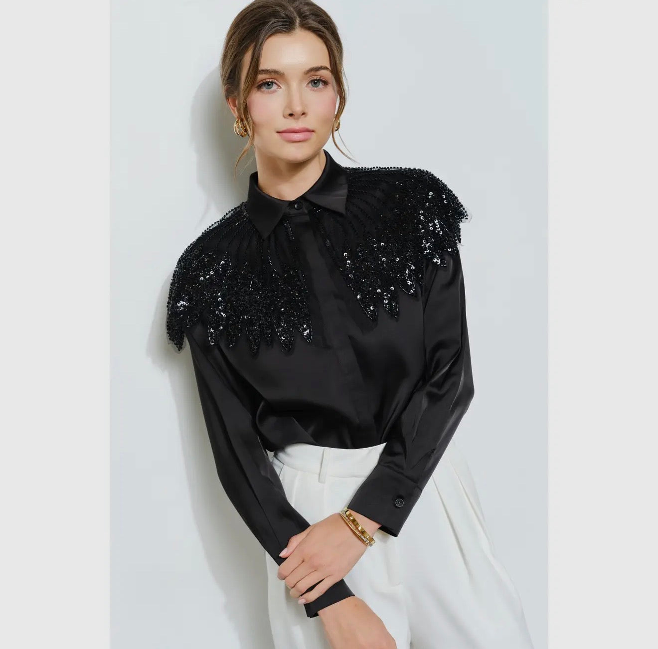 Sequin Embellished Satin Blouse