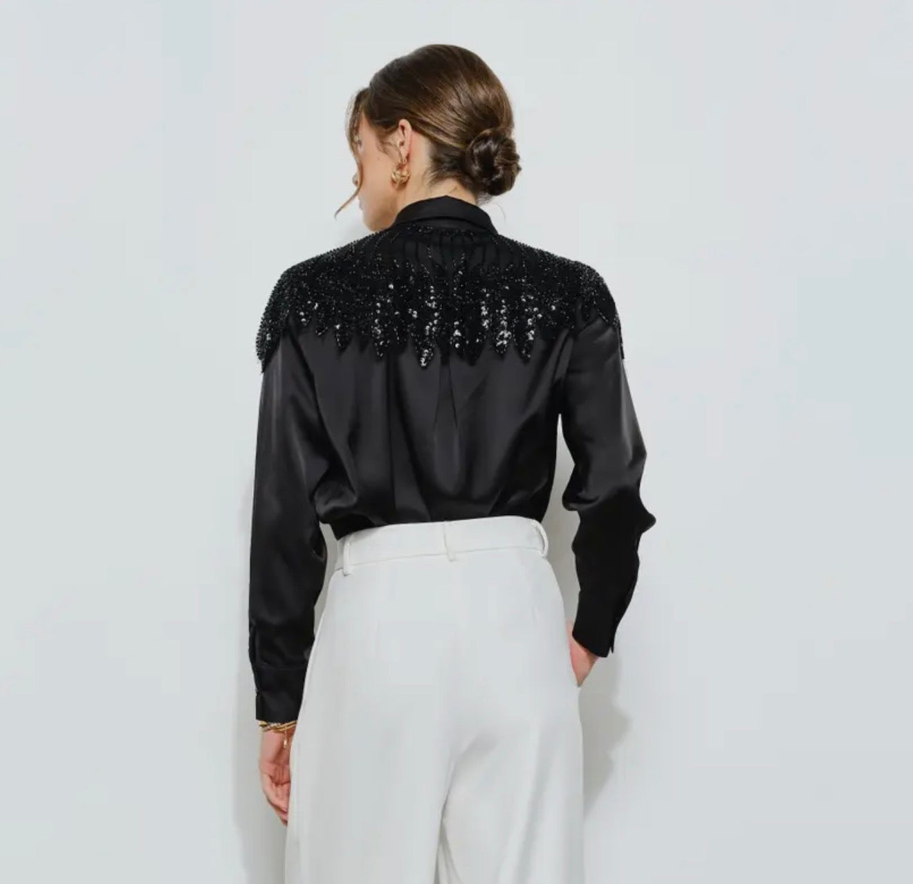 Sequin Embellished Satin Blouse