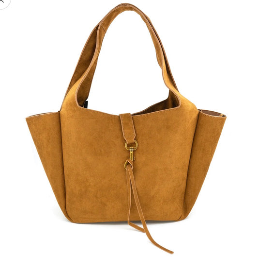 Faux Suede Large Bag - Cognac