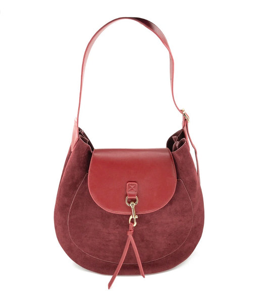 Faux Suede Bag _ Burgundy