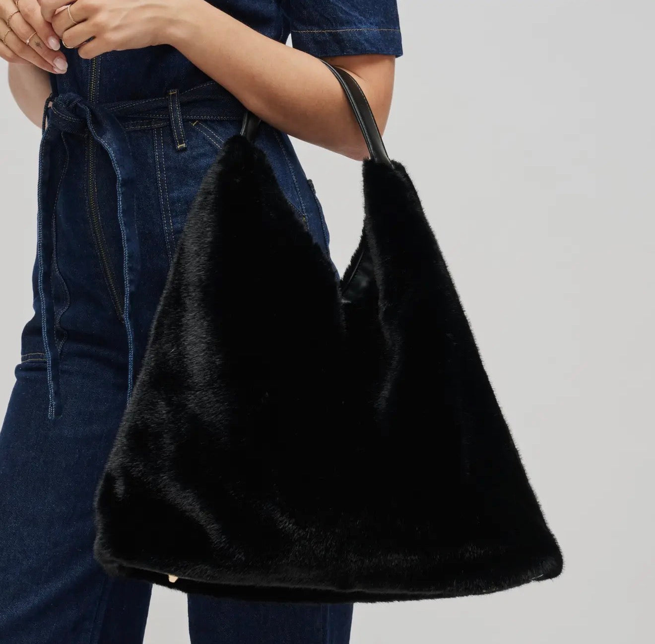 Faux Fur Hobo- Black