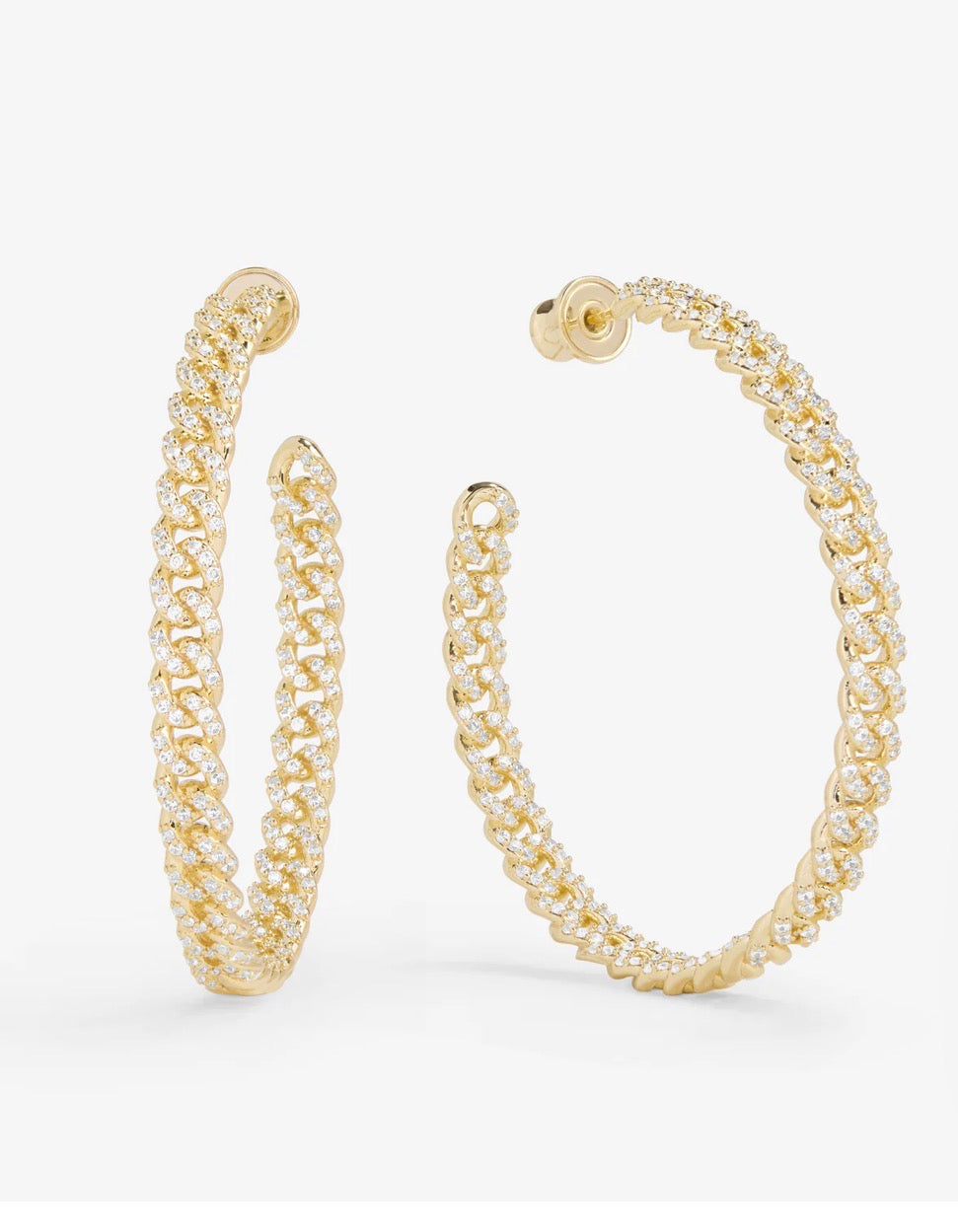 Pave Julian Chain Hoops 2"-Gold
