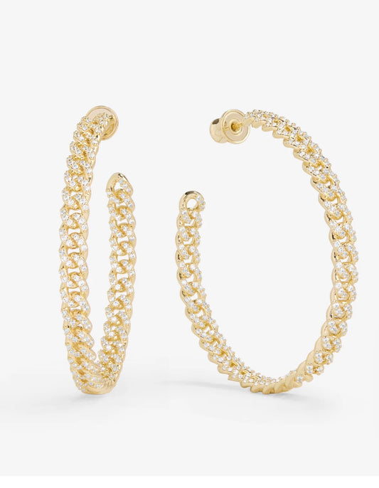 Pave Julian Chain Hoops 2"-Gold